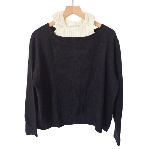 NWT Avantlook Black White Twofer Sweater Crew Neck Faux Layered Rib Knit Size M - Picture 1 of 3